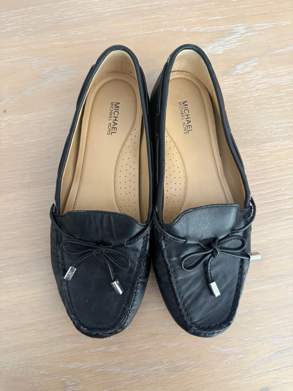 MICHAEL Michael Kors Black Leather Bow-Accent Driving Loafers